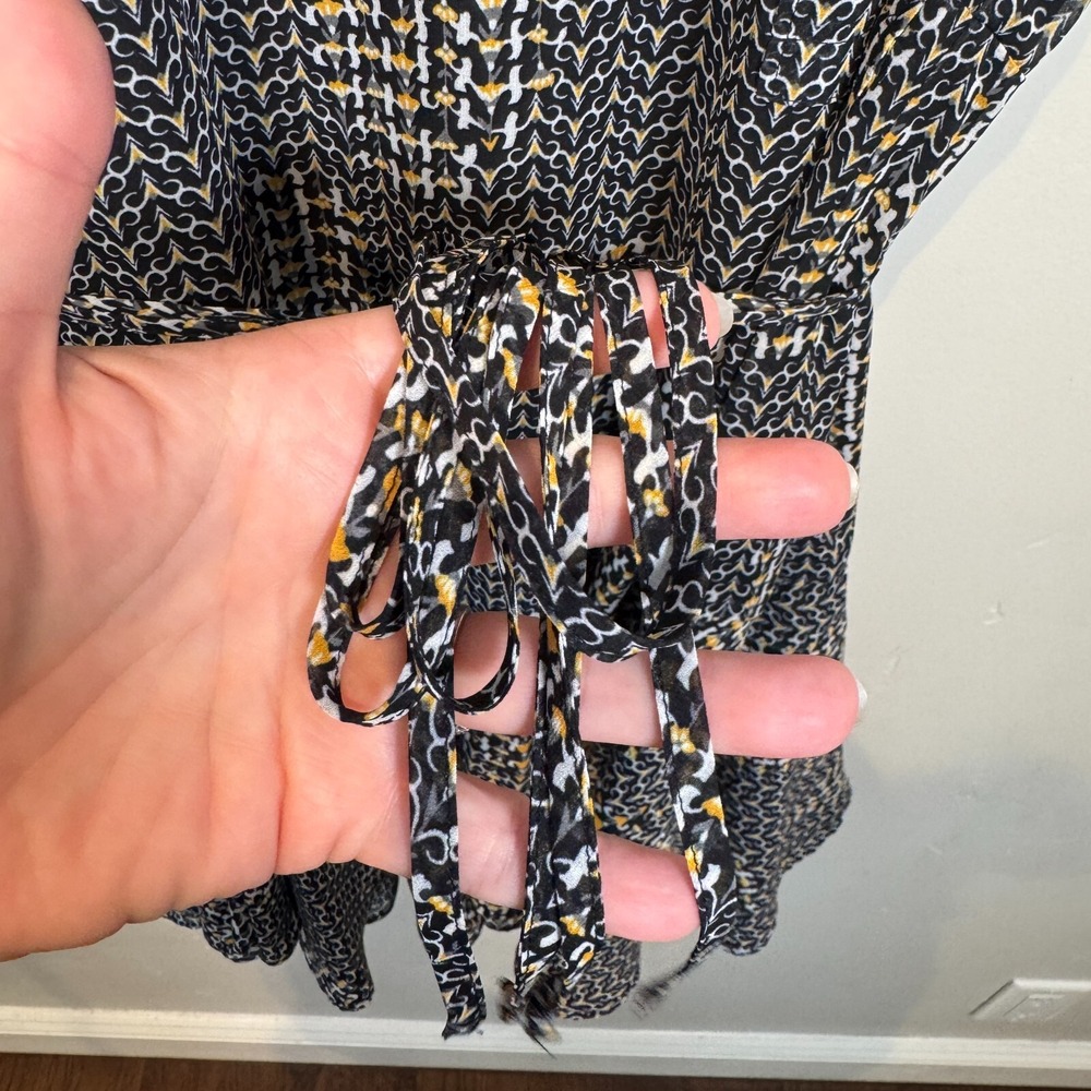 Reiss Stefania Printed Mini Day Dress Black Yellow Gold Drawstring Waist US 8 - Picture 6 of 12